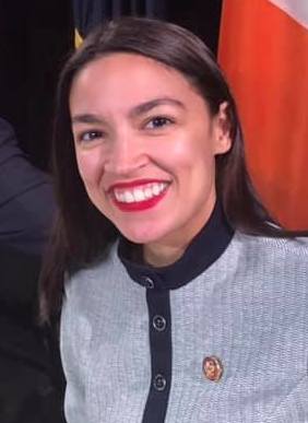 Ocasio-Cortez at a congressional subcommittee hearing in 2019. The source image was cropped by the Commons contributor.