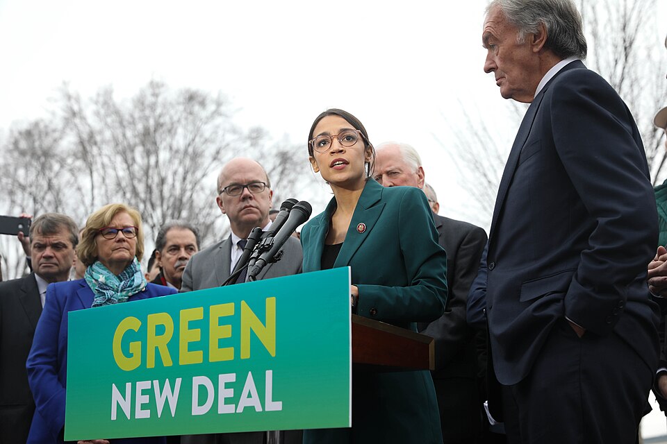 Ocasio-Cortez speaks at a press event outside the Capitol on February 7, 2019.